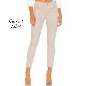 Current Elliott Pink Leopard Print High Waist Stiletto Crop Jeans NWT Size 25